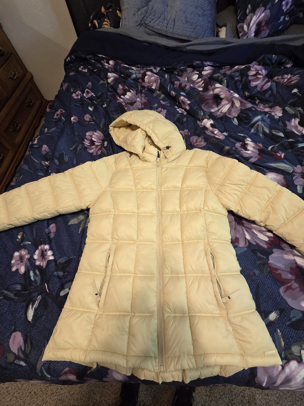 Hawke & Co Pale Yellow Quilted Hooded Puffer Coat